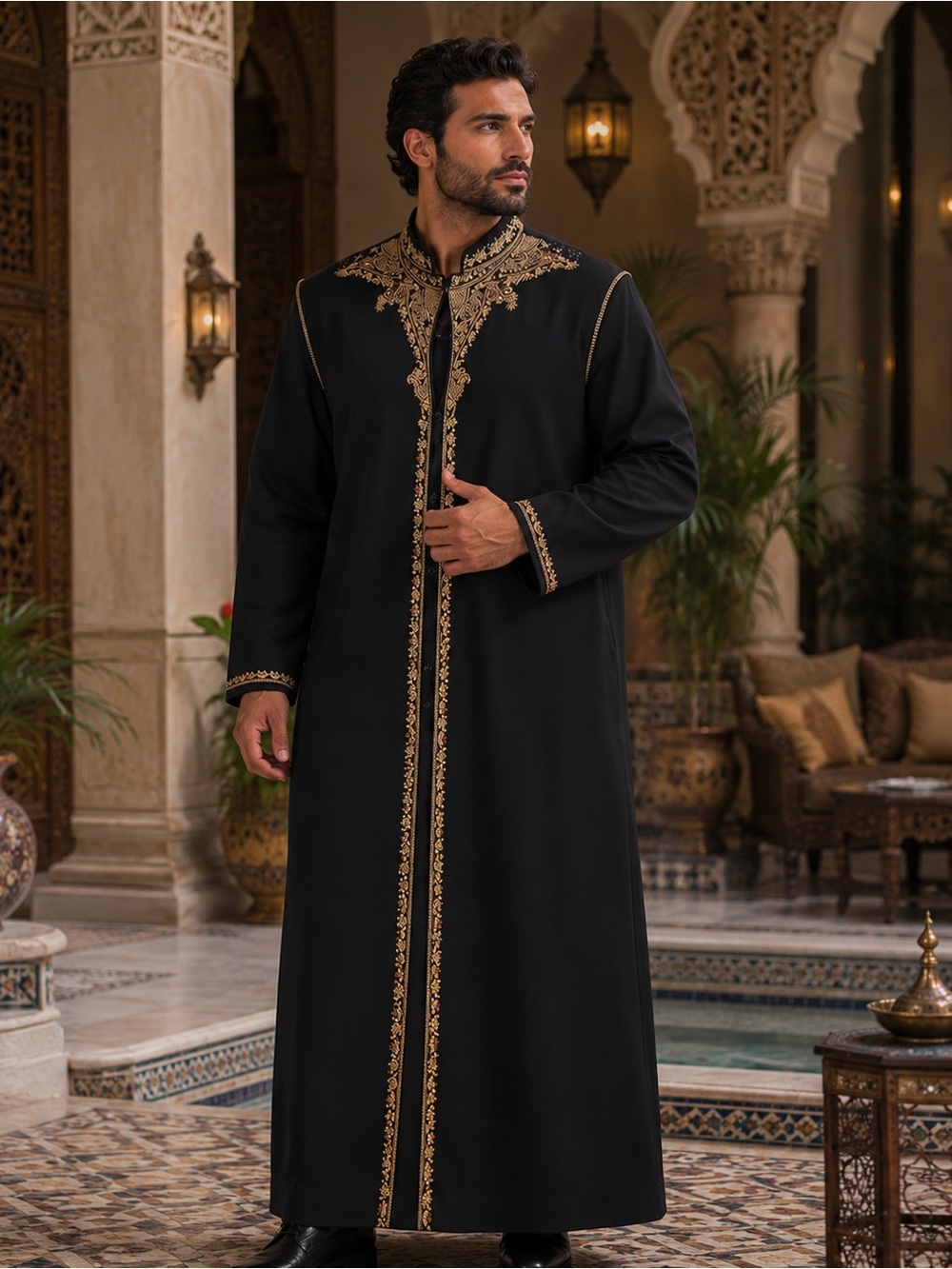 Men’s Indian Pakistani Sherwani-Style Embroidered Formal Tunic, Size 46 =XL USA
